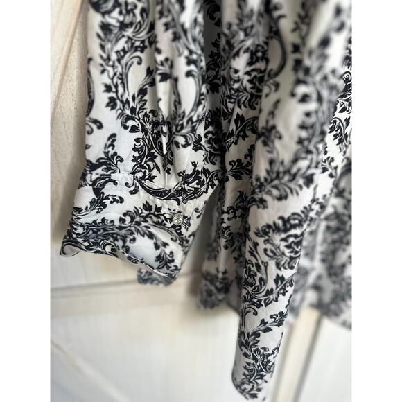 Talbots Top Blouse Women Plus Petite 22WP Button Up White Black Floral Non Iron - Picture 5 of 9